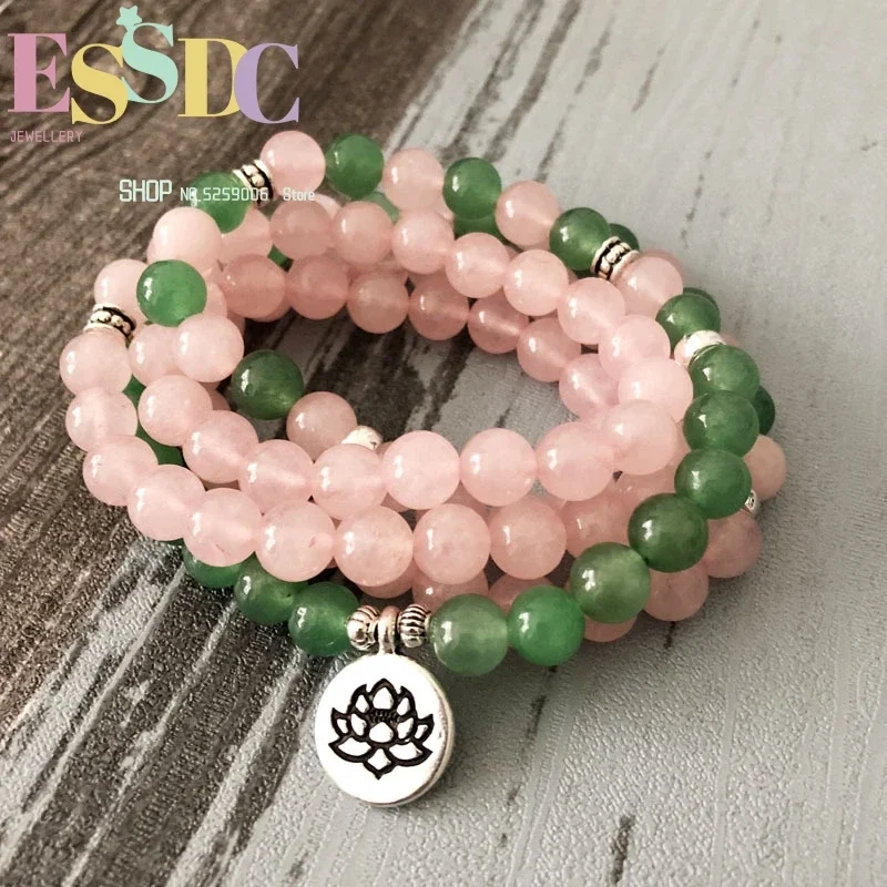 Yoga Fitness Tracker - Naturalna Różowa 108 Mala 6mm Koraliki